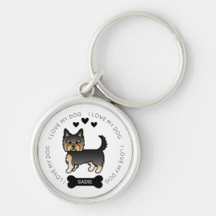Black And Tan Yorkshire Terrier Dog Love & Name Key Ring