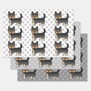 Black And Tan Yorkshire Terrier Dog Pattern Wrapping Paper Sheet