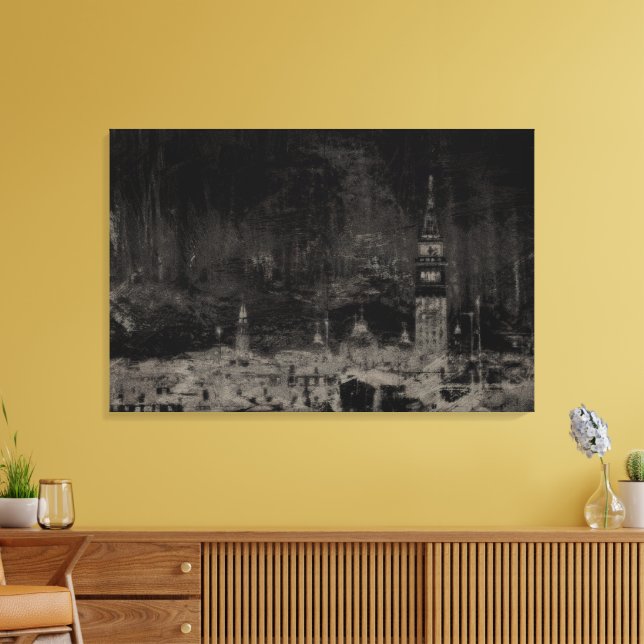 Black and Taupe Distressed Skyline Venice Italy Canvas Print (Insitu(LivingRoom))