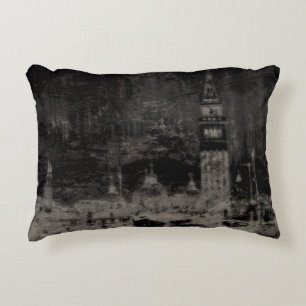 Black and Taupe Distressed Skyline Venice Italy Decorative Cushion