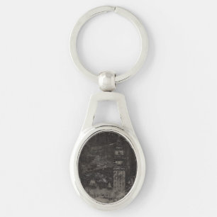 Black and Taupe Distressed Skyline Venice Italy Key Ring