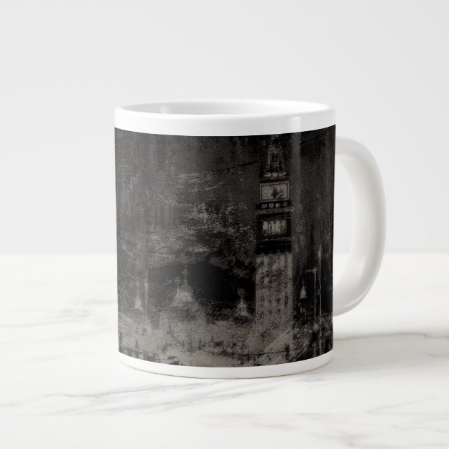 Black and Taupe Distressed Skyline Venice Italy Large Coffee Mug (Front Right)