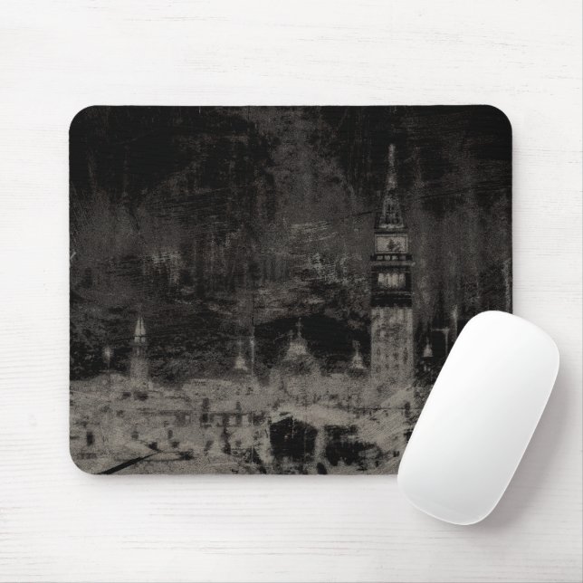 Black and Taupe Distressed Skyline Venice Italy Mouse Mat (With Mouse)