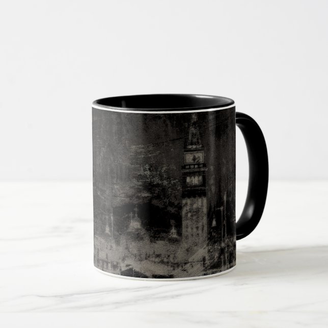 Black and Taupe Distressed Skyline Venice Italy Mug (Front Right)