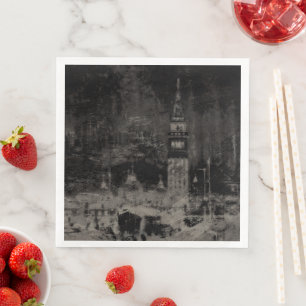 Black and Taupe Distressed Skyline Venice Italy Napkin