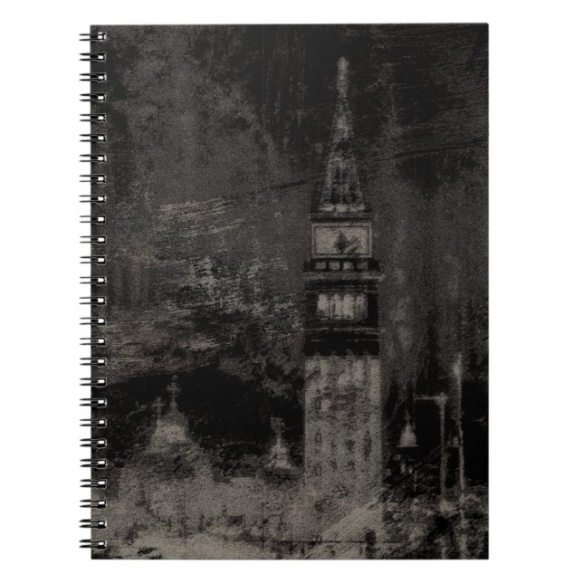 Black and Taupe Distressed Skyline Venice Italy Notebook (Front)