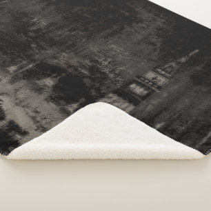Black and Taupe Distressed Skyline Venice Italy Sherpa Blanket