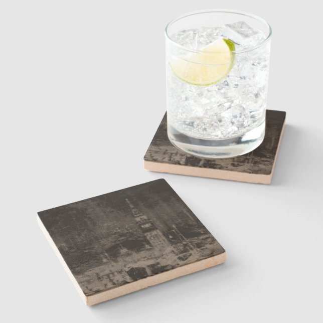 Black and Taupe Distressed Skyline Venice Italy Stone Coaster (Side)