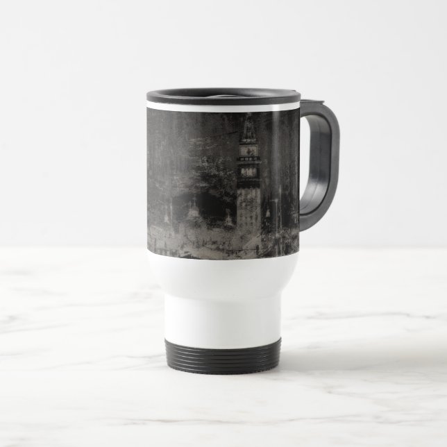 Black and Taupe Distressed Skyline Venice Italy Travel Mug (Front Right)