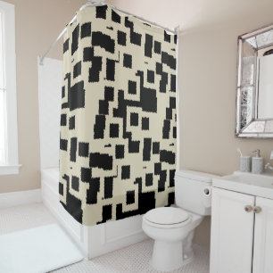 Black and Taupe squares   Shower Curtain