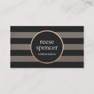 Black and Taupe Striped Pattern Chic Designer Business Card