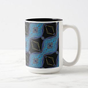 Black and Teal Abstract Floral Diamonds Mug
