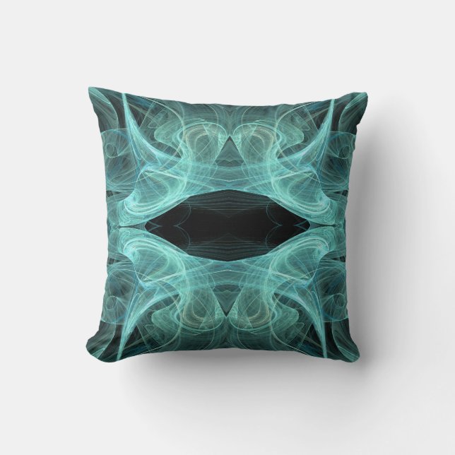 Black and Teal Abstract Fractal Pillow (Front)