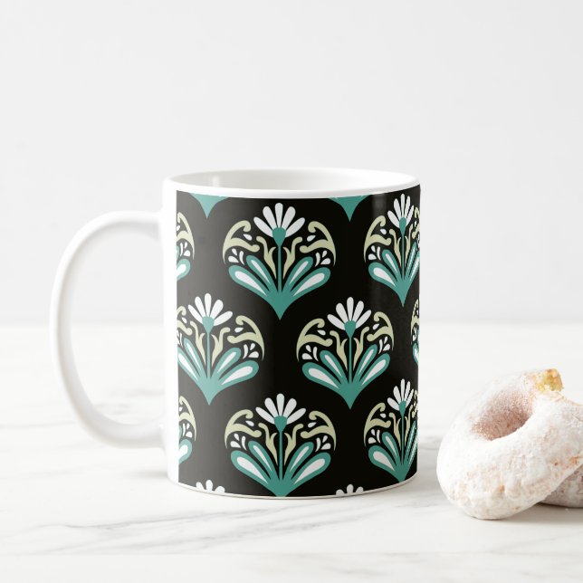 Black and Teal Art Deco Coffee Mug (With Donut)