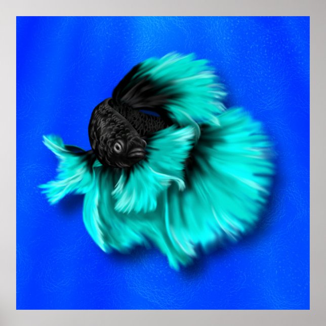 Black and Teal Betta Fish Poster (Front)