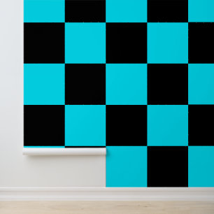 Black and Teal Blue Check Wallpaper - Custom Colou