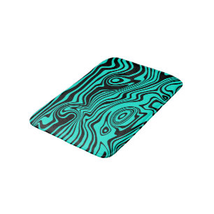 Black and Teal Blue Waves Bath Mat - Custom Colour