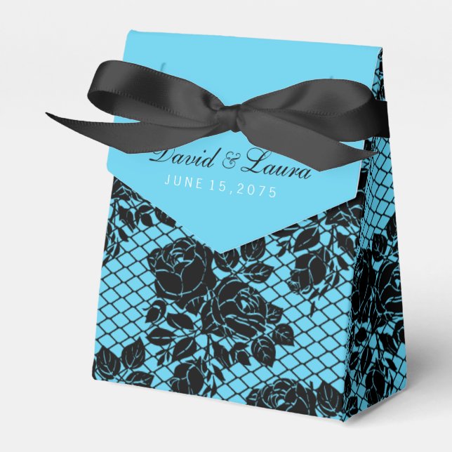 Black and Teal Blue Wedding Favour Box (Front Side)