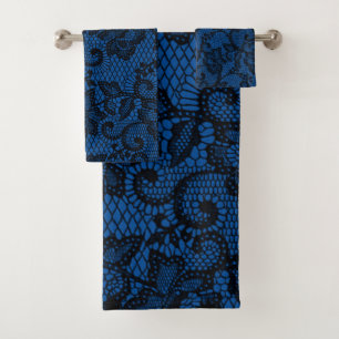 Black And Teal Faux Lace Bath Towel Set