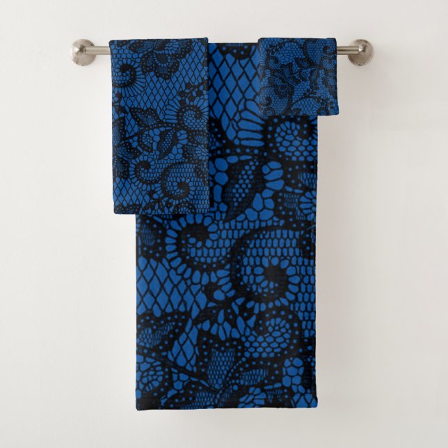 Black And Teal Faux Lace  Bath Towel Set (Insitu)