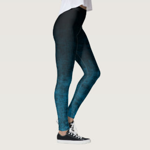 Black and Teal Grunge Ombre Texture Leggings