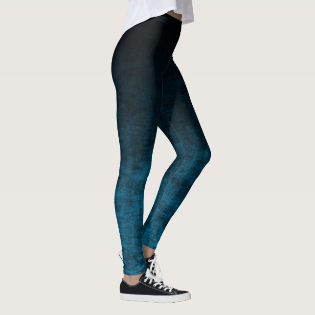 Black and Teal Grunge Ombre Texture Leggings (Right)