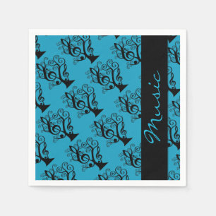 Black and Teal Music Treble Clef Tree Napkins