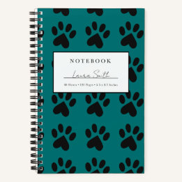 Black And Teal Paw Print Personalised Notebook