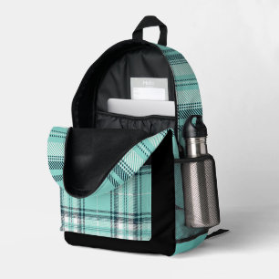 Black and Teal Plaid Print Backpack