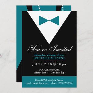 Black and Teal Tuxedo Formal Invitation, Modern Invitation