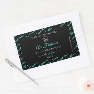 Black and Teal Word Cloud Product Labels with Logo