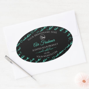 Black and Teal Word Cloud Product Labels with Logo