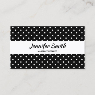 Black and Tiny White Polka Dot Massage Therapist Business Card