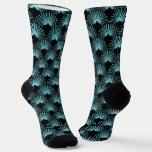 Black and turquoise Art Deco pattern Socks