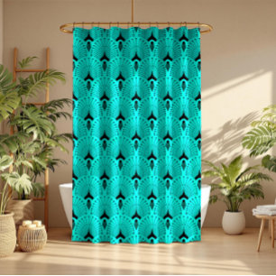 Black and turquoise art deco seamless pattern shower curtain