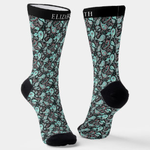 Black and Turquoise Blue Colour Paisley Pattern Socks