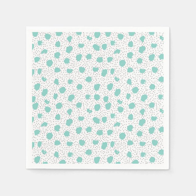 Black and Turquoise Brush Dots Abstract Pattern Napkin (Front)