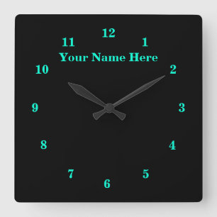 Black and Turquoise Clock Custom Text and Colours