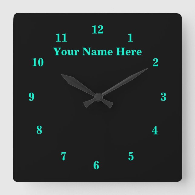 Black and Turquoise Clock Custom Text and Colours (Front)
