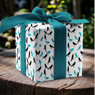 Black And Turquoise Crows Wrapping Paper