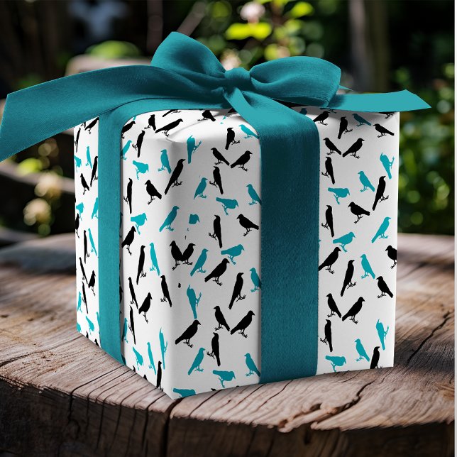 Black And Turquoise Crows Wrapping Paper (Creator Uploaded)