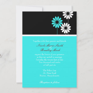 Black and Turquoise Daisy Wedding Invitation