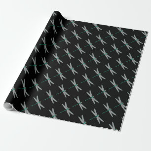 Black and Turquoise Dragonfly Wrapping Paper