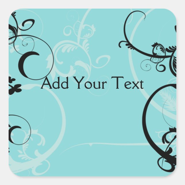 Black and Turquoise Floral Square Sticker (Front)