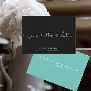 Black and Turquoise Heart Font Save the Date