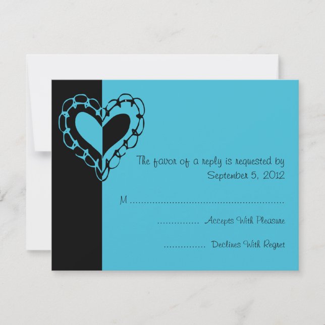 Black and Turquoise Heart Wedding RSVP Card (Front)