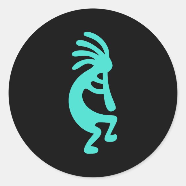 Black and Turquoise Kokopelli Classic Round Sticker (Front)