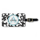 Black and Turquoise Monogrammed Damask Print