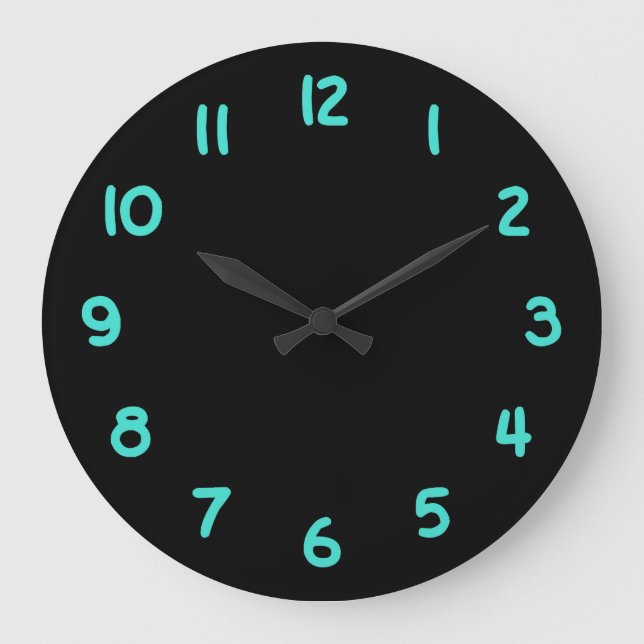 Black and Turquoise Numbers Large Clock (Front)