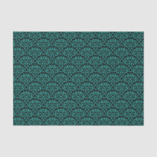 Black and Turquoise Rose Floral Damask Tissue Paper